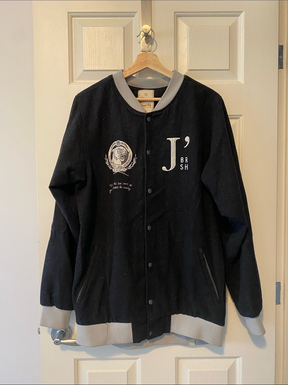 Jiberish Black & Gray Varsity Bomber Jacket